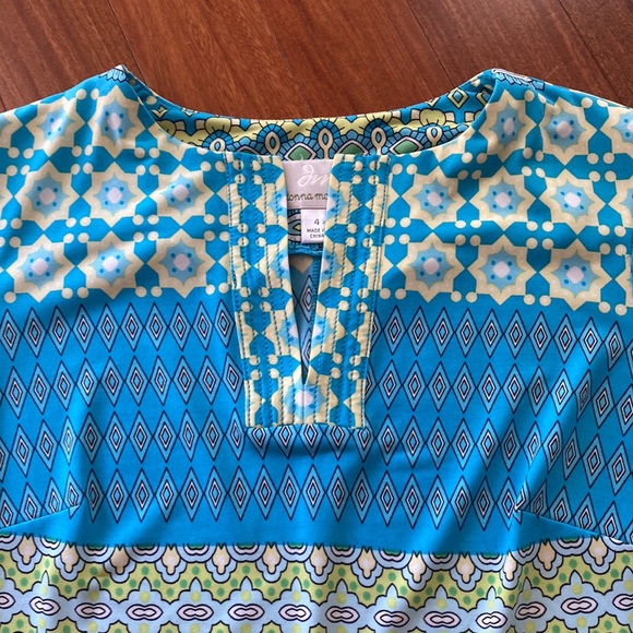 Donna Morgan Blue Green Yellow Retro Stretch Geometric Shift Dress - Sz 4 - Picture 9 of 14